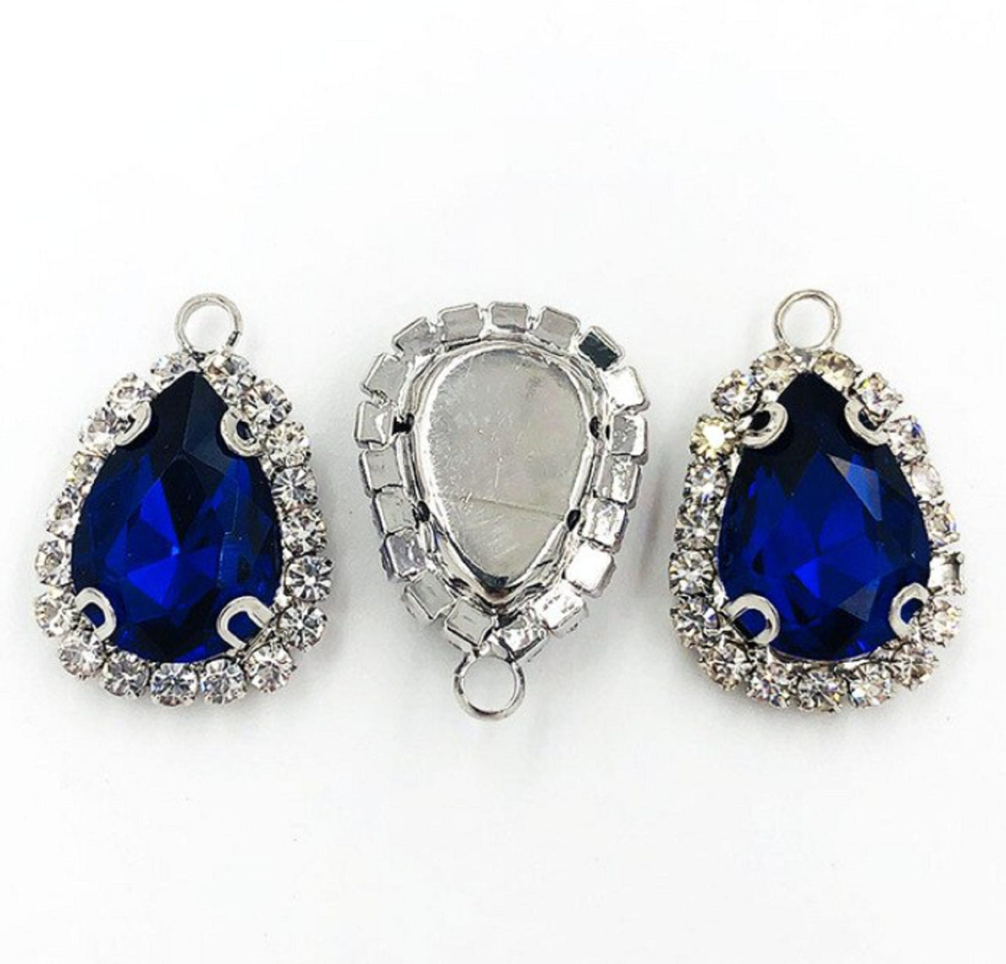 (P041S)  10 pcs / Single loop Silver base Flatback Sew On Teardrop Glass crystal