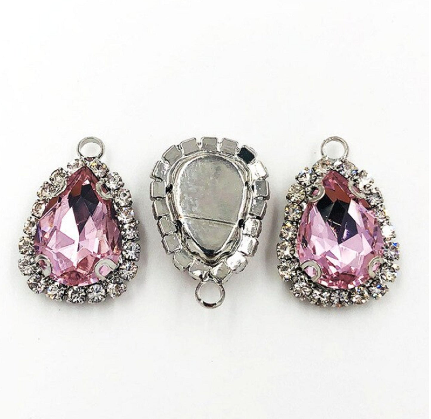 (P041S)  10 pcs / Single loop Silver base Flatback Sew On Teardrop Glass crystal
