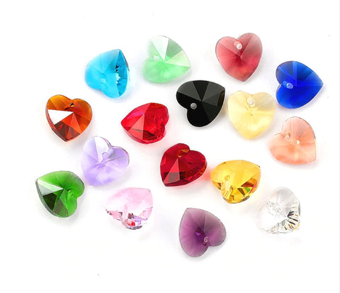 10 Pcs /14mm Mix Crystal Heart with One Hole  P02