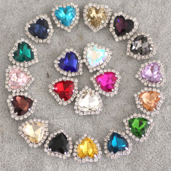 10 Pcs / 8mm, 10mm, 12mm,14mm / Sew On Rhinestone Heart  C17S