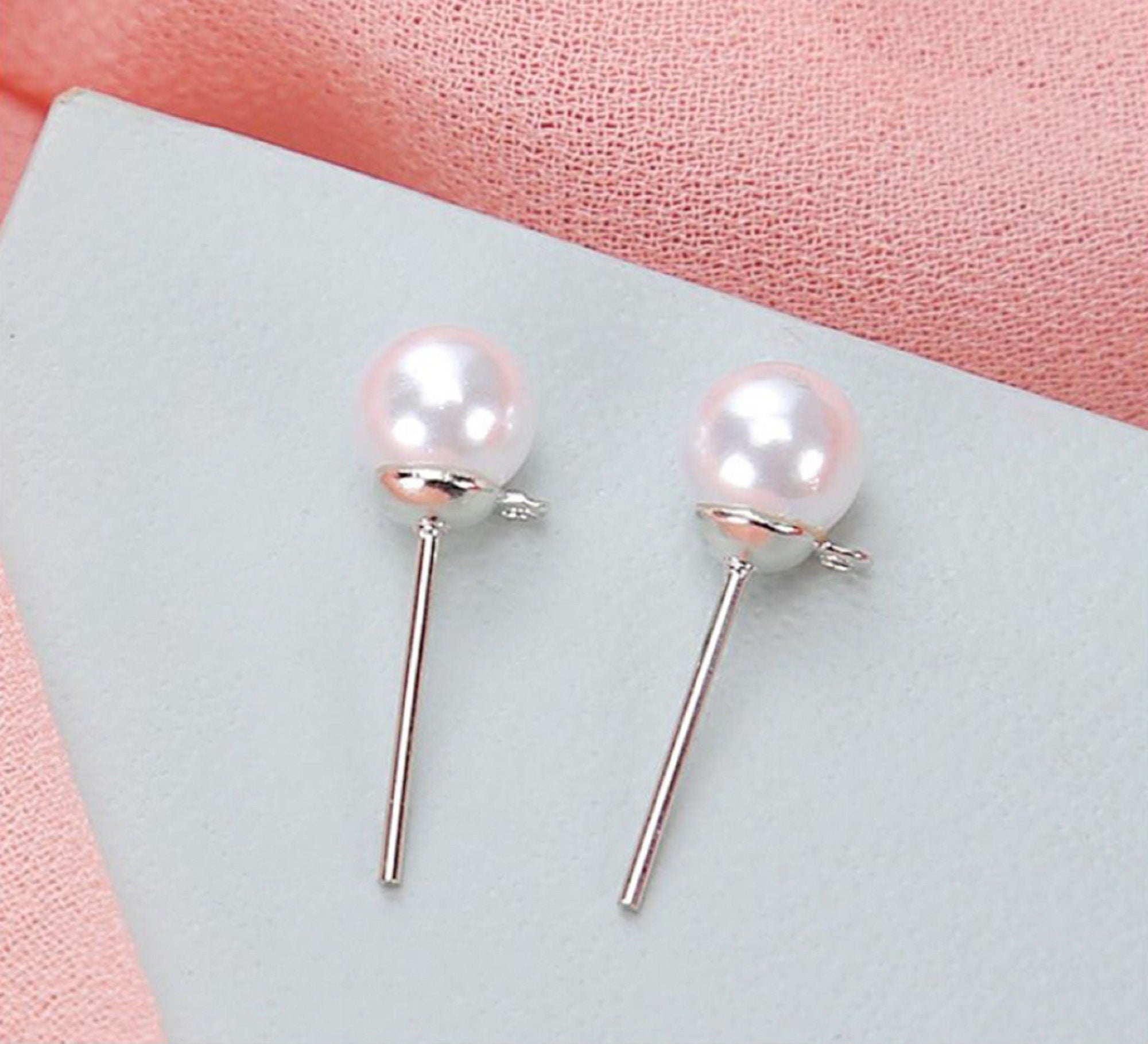 50 pcs / 4mm, 6mm, 8mm / Pearl Bead Stud Earrings with Loops  E52