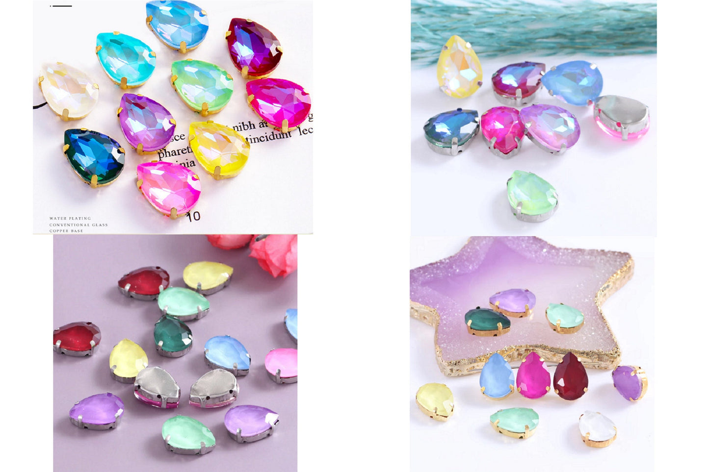 (S32)  25 Pcs / 10 x 14mm / Mix Sew On Rhinestone Teardrop Beads