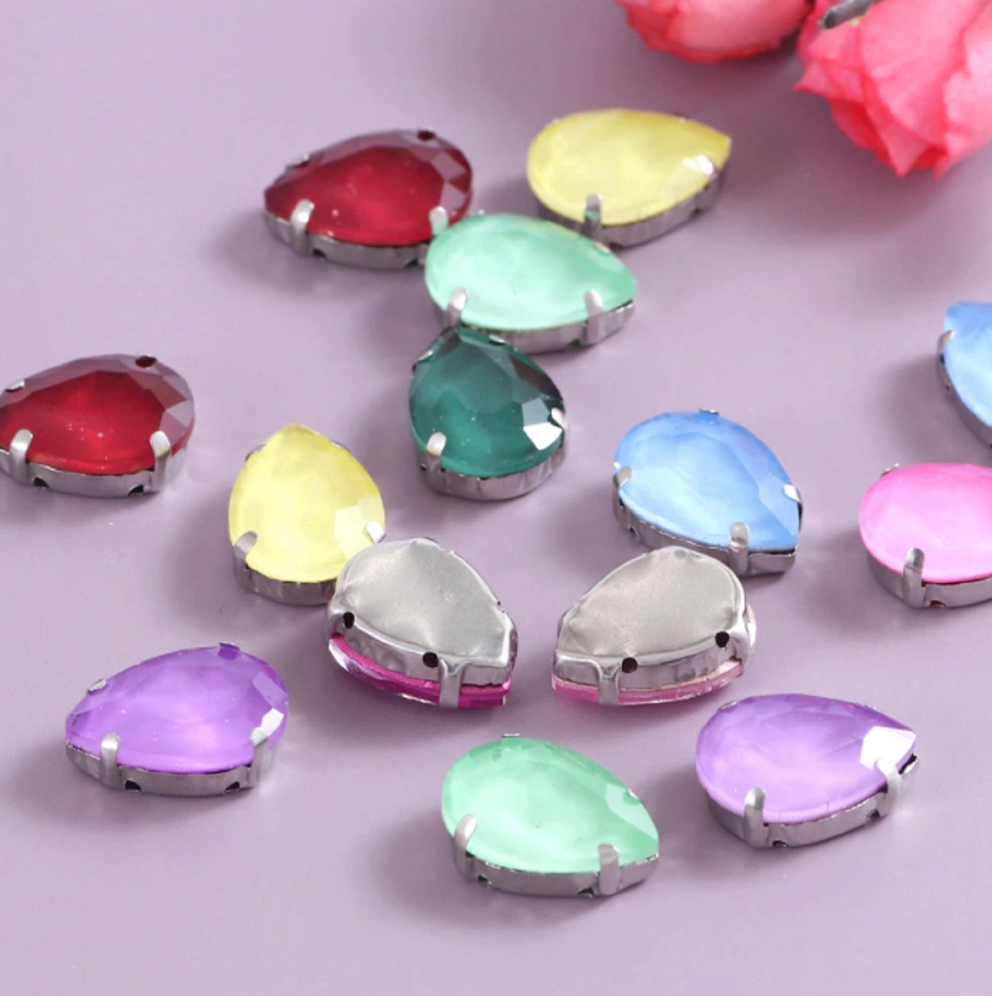 (S32)  25 Pcs / 10 x 14mm / Mix Sew On Rhinestone Teardrop Beads