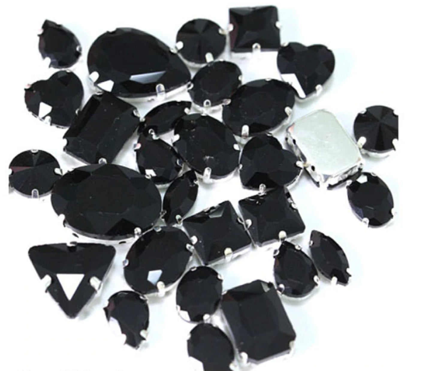 (S34S)  50 Pcs / Mix Sizes & Shapes Silver Base Sew On Rhinestone