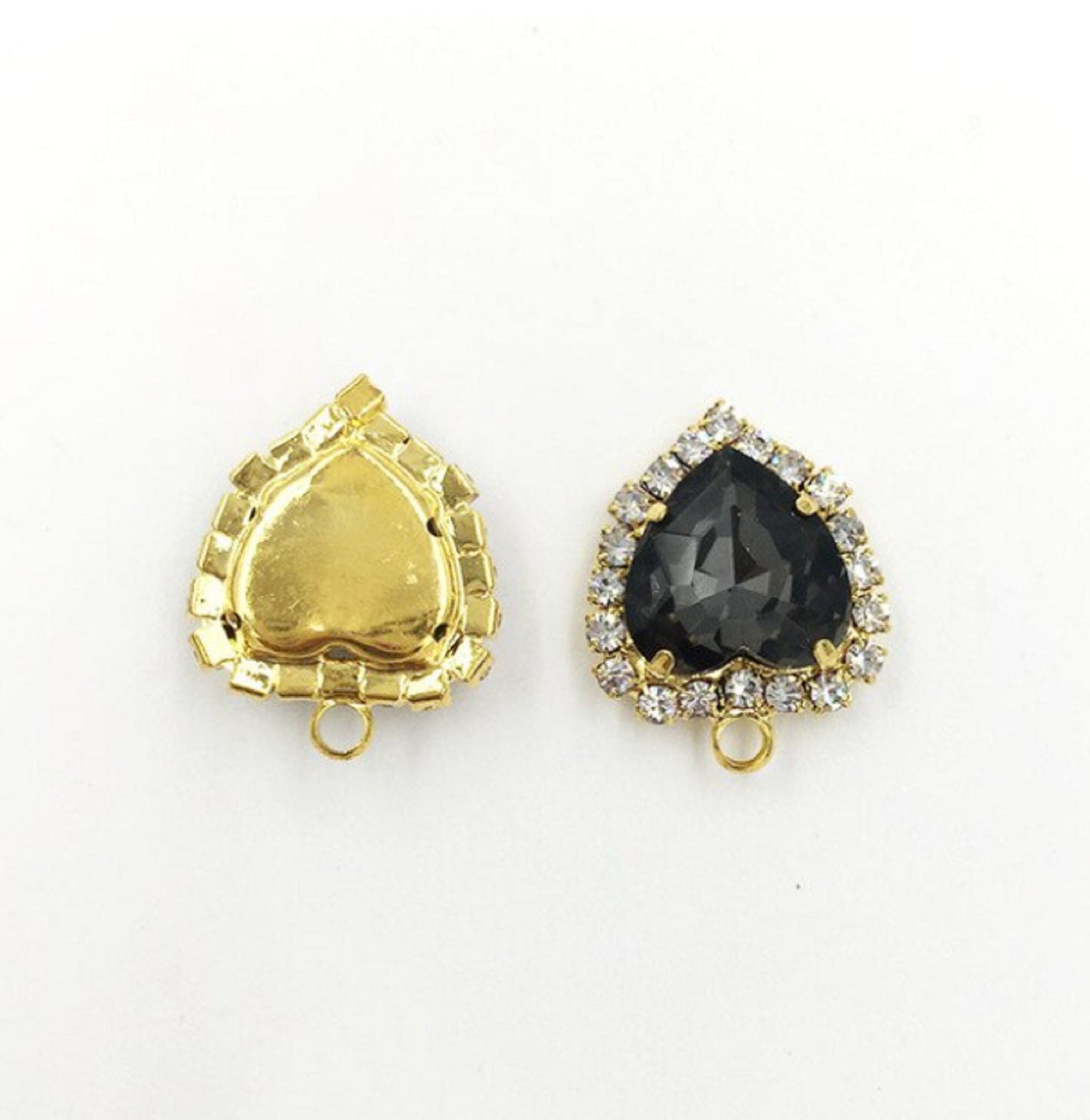 (P040G)  10 pcs / 12mm, 14mm / Gold base Crystal Heart with Single Loop