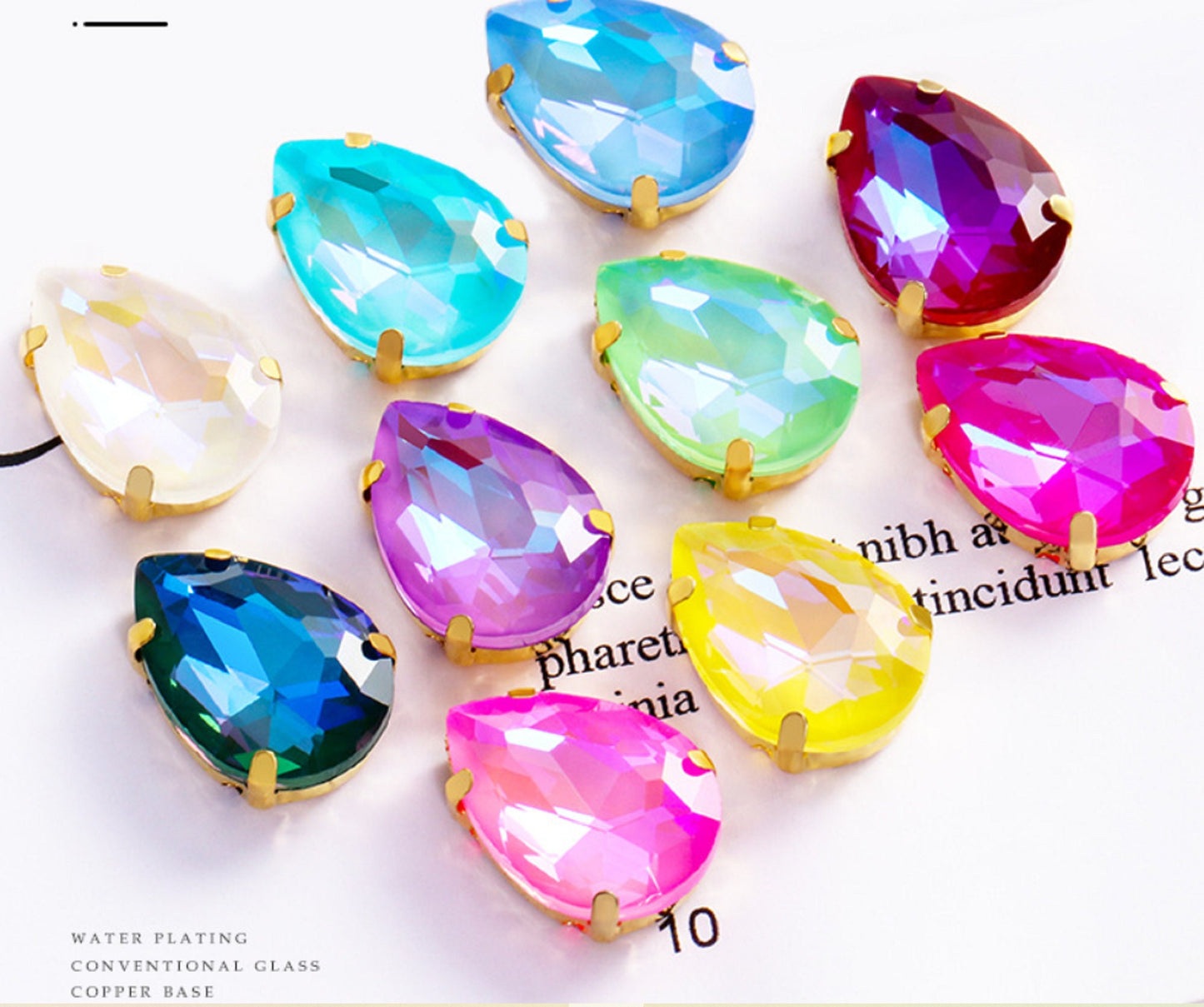 (S32)  25 Pcs / 10 x 14mm / Mix Sew On Rhinestone Teardrop Beads