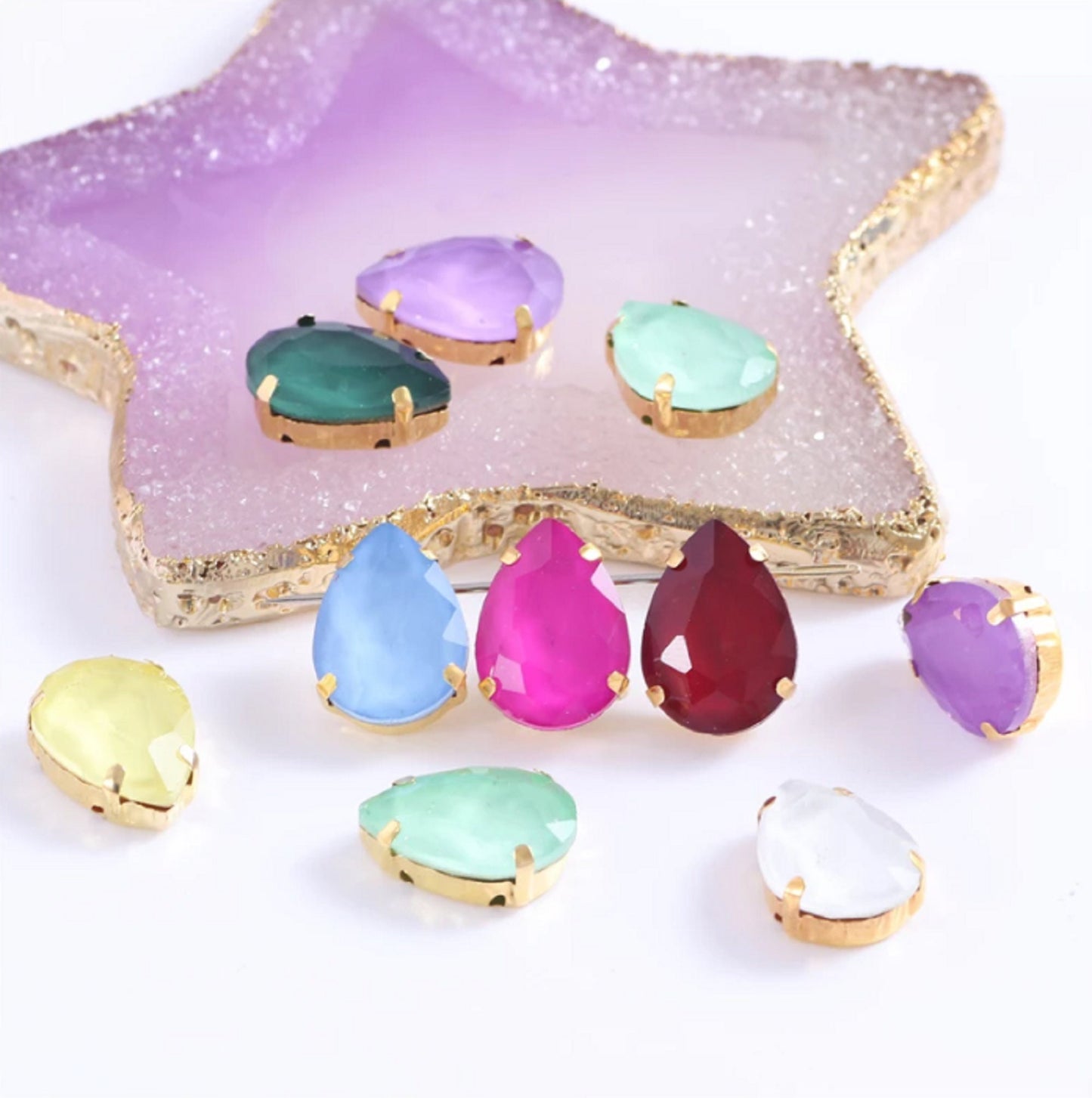 (S32)  25 Pcs / 10 x 14mm / Mix Sew On Rhinestone Teardrop Beads