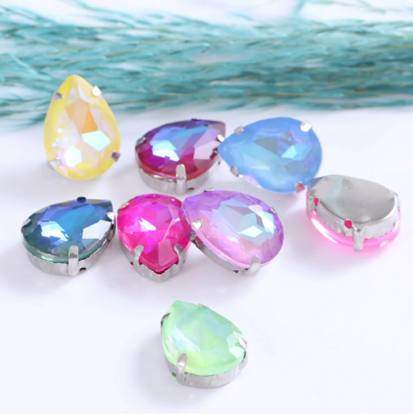 (S32)  25 Pcs / 10 x 14mm / Mix Sew On Rhinestone Teardrop Beads
