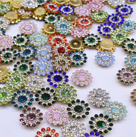 50 Pcs / 14mm / Gold Base Sew On Rhinestones  S15G