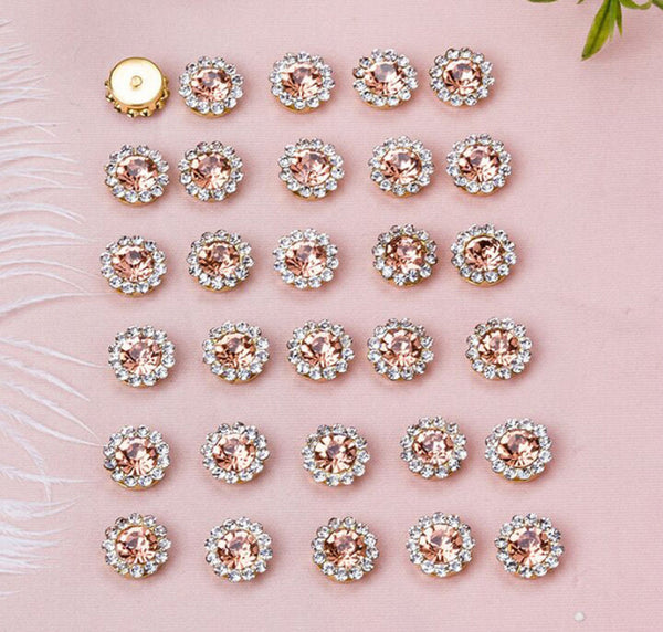 50 Pcs / 12mm / Gold Sew On Rhinestones S10G