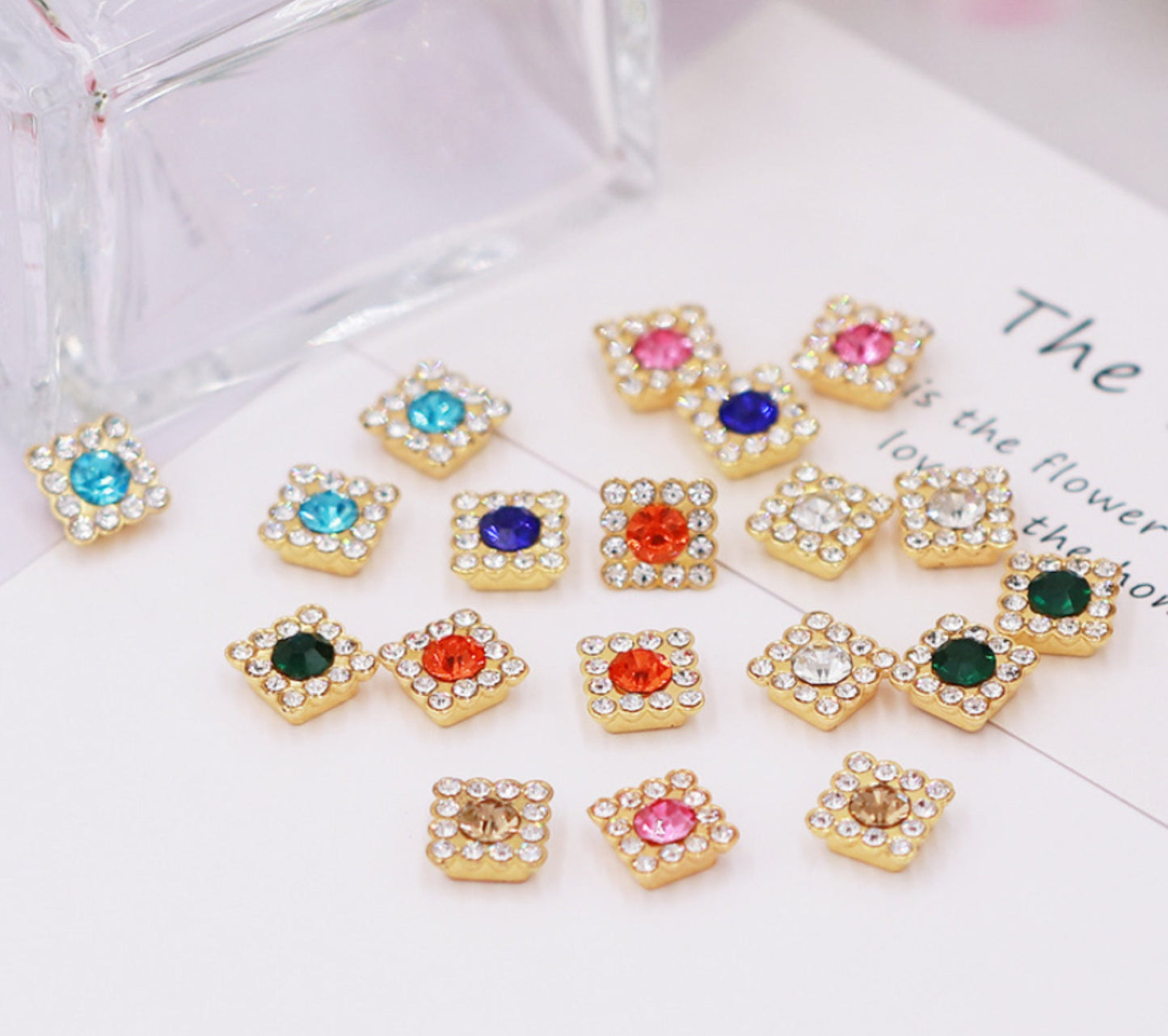 (B002)  50 Pcs / 10mm / Mix Rhinestone Flower Centers
