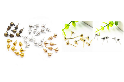 50 pcs / DIY Plain Stud Earrings with Ear Stoppers   E50A/E50B