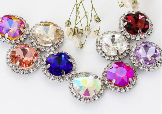 (S27G)  10 Pcs / 16mm / Gold Base Sew On Square Rhinestone