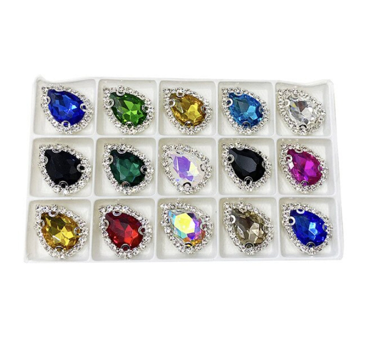 (S33S)  10 Pcs / Silver Base Sew On Rhinestone Teardrop Crystal