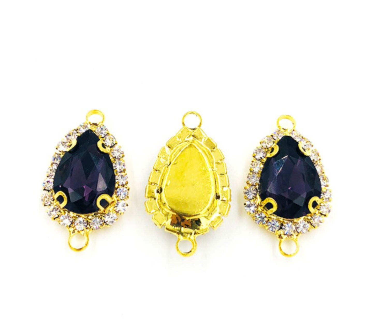 (C051G)  10 Pcs / Gold Base Rhinestone Teardrop Connector