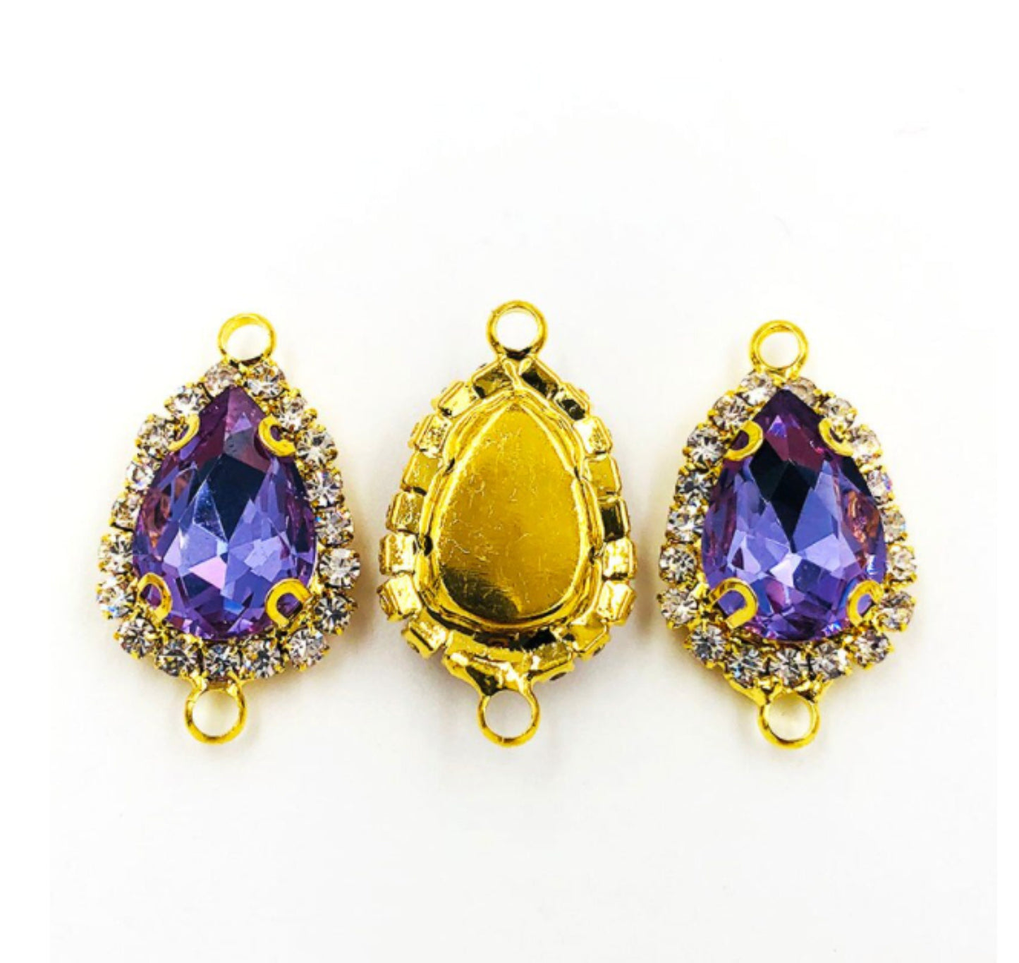 (C051G)  10 Pcs / Gold Base Rhinestone Teardrop Connector