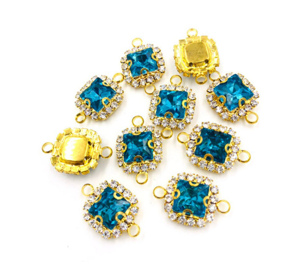 10 Pcs /  14mm / Gold Base Rhinestone Square Connector  C050G