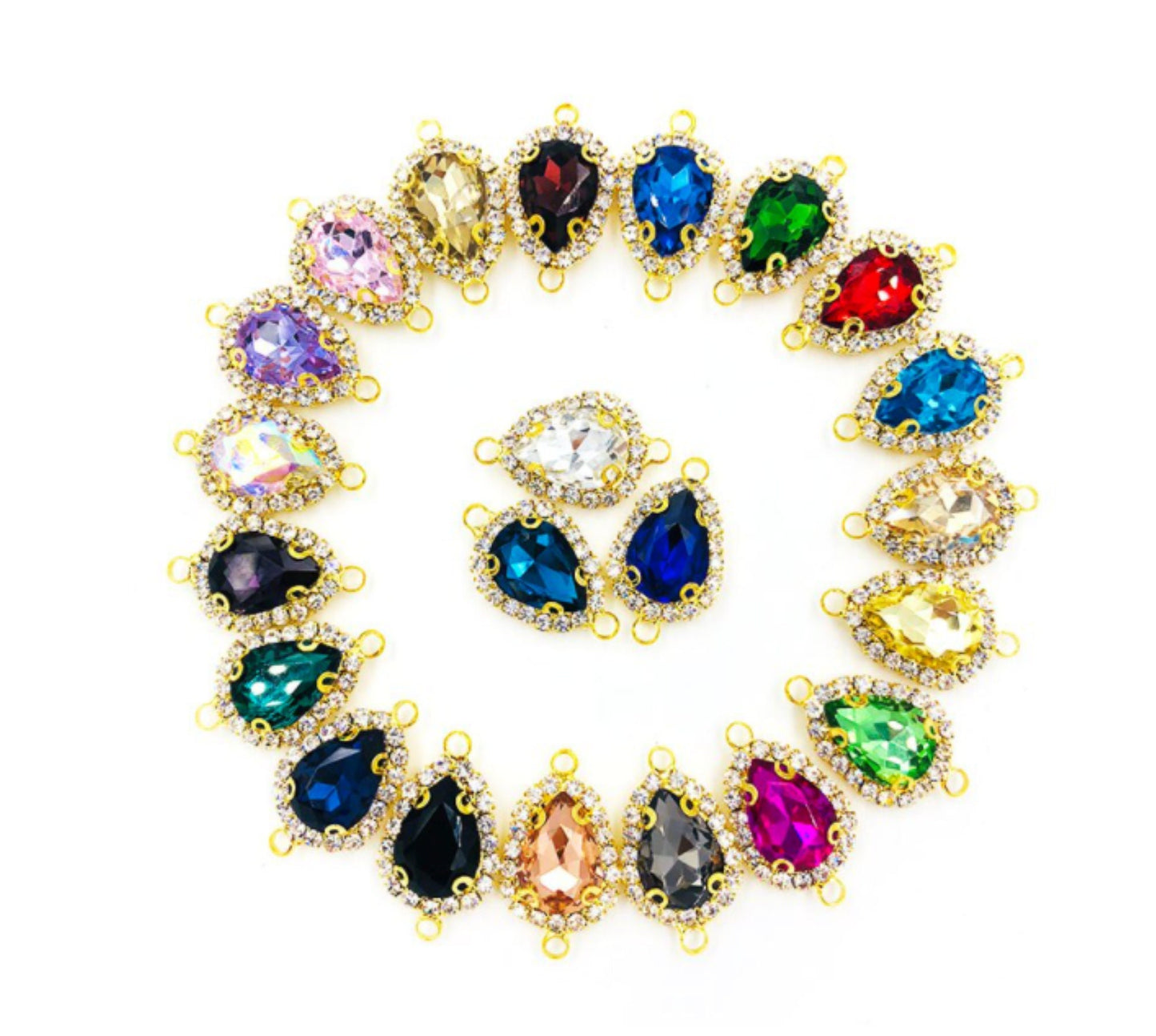 (C051G)  10 Pcs / Gold Base Rhinestone Teardrop Connector