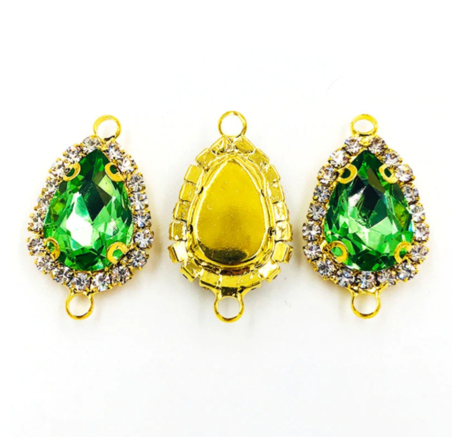 (C051G)  10 Pcs / Gold Base Rhinestone Teardrop Connector