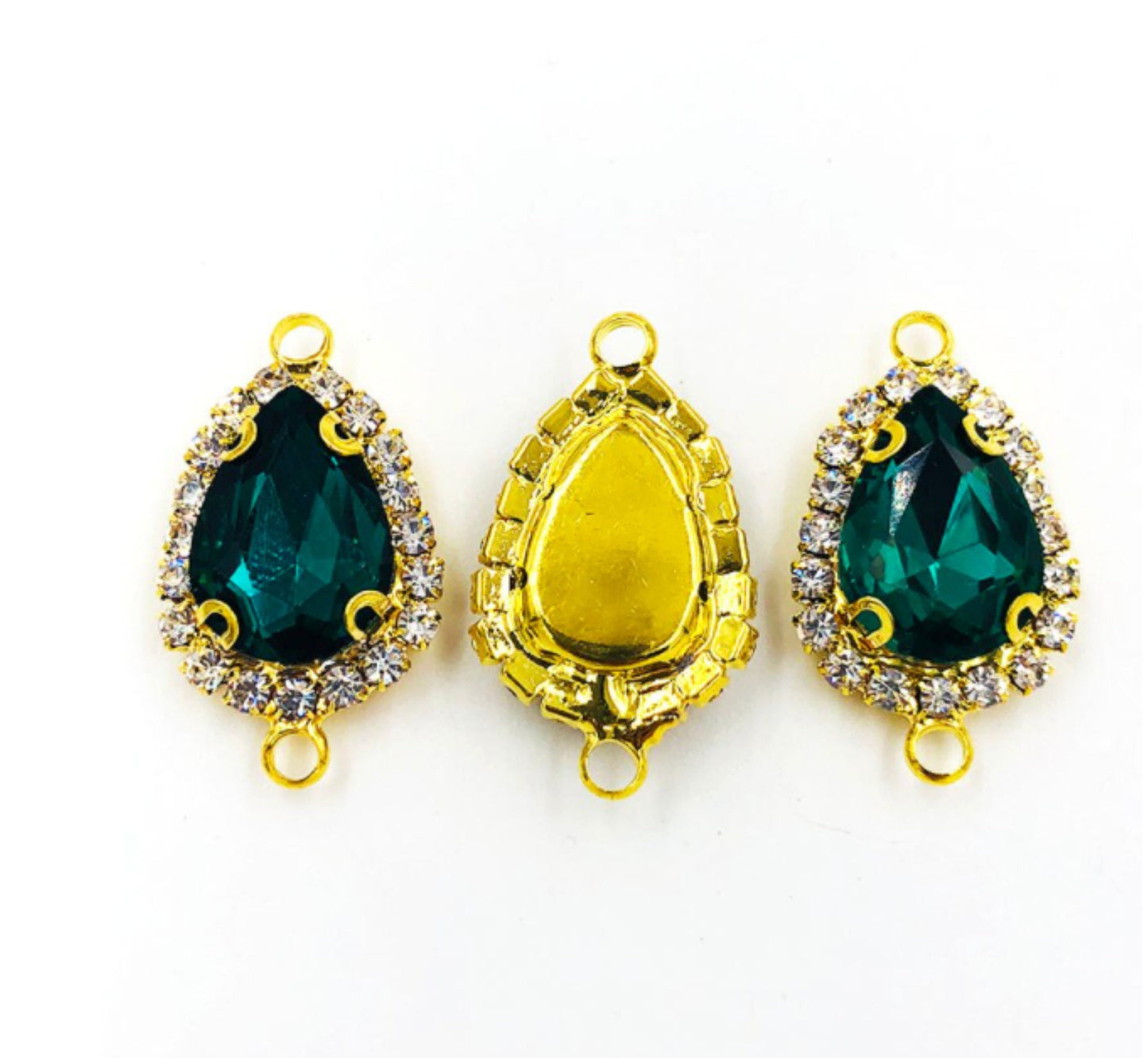 (C051G)  10 Pcs / Gold Base Rhinestone Teardrop Connector