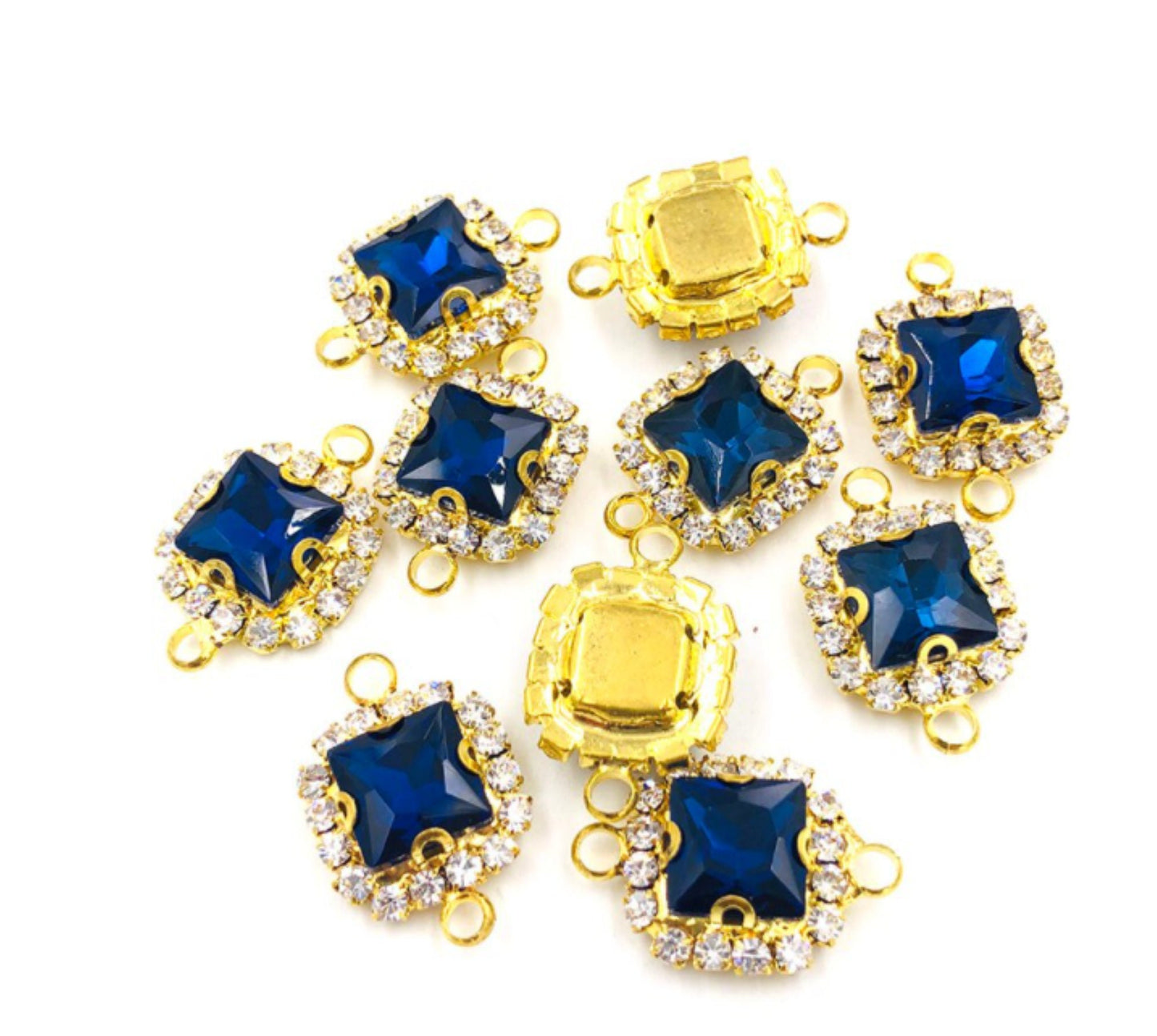 (C050G) 10 Pcs /  14mm / Gold Base Rhinestone Square Connector