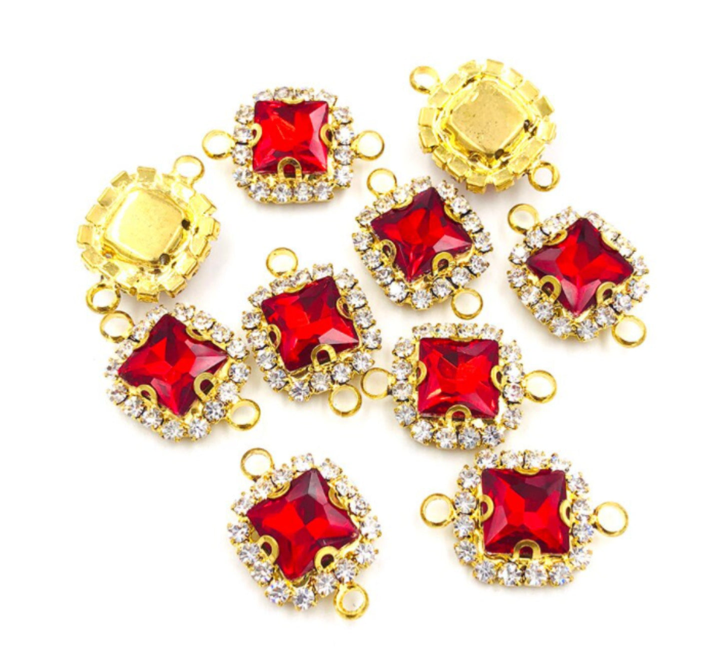 (C050G) 10 Pcs /  14mm / Gold Base Rhinestone Square Connector