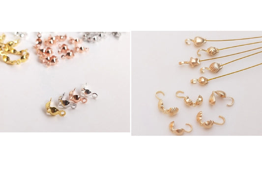 (EK002-5) 20 Pcs / 4mm x 3.5mm / Gold Plated Clamshell Calottes