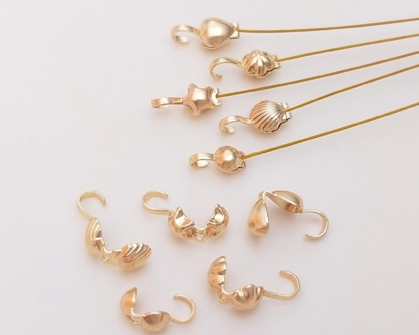 (EK002-5) 20 Pcs / 4mm x 3.5mm / Gold Plated Clamshell Calottes