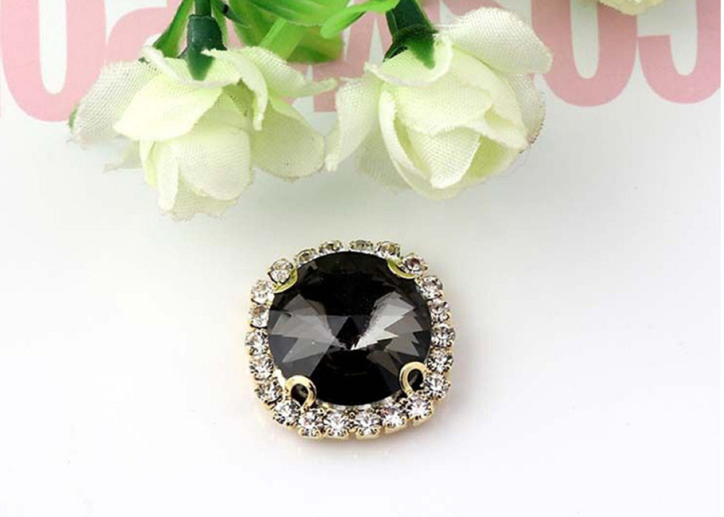 (S13S)  10 Pcs / 16mm / Silver Sew On Square Rhinestones