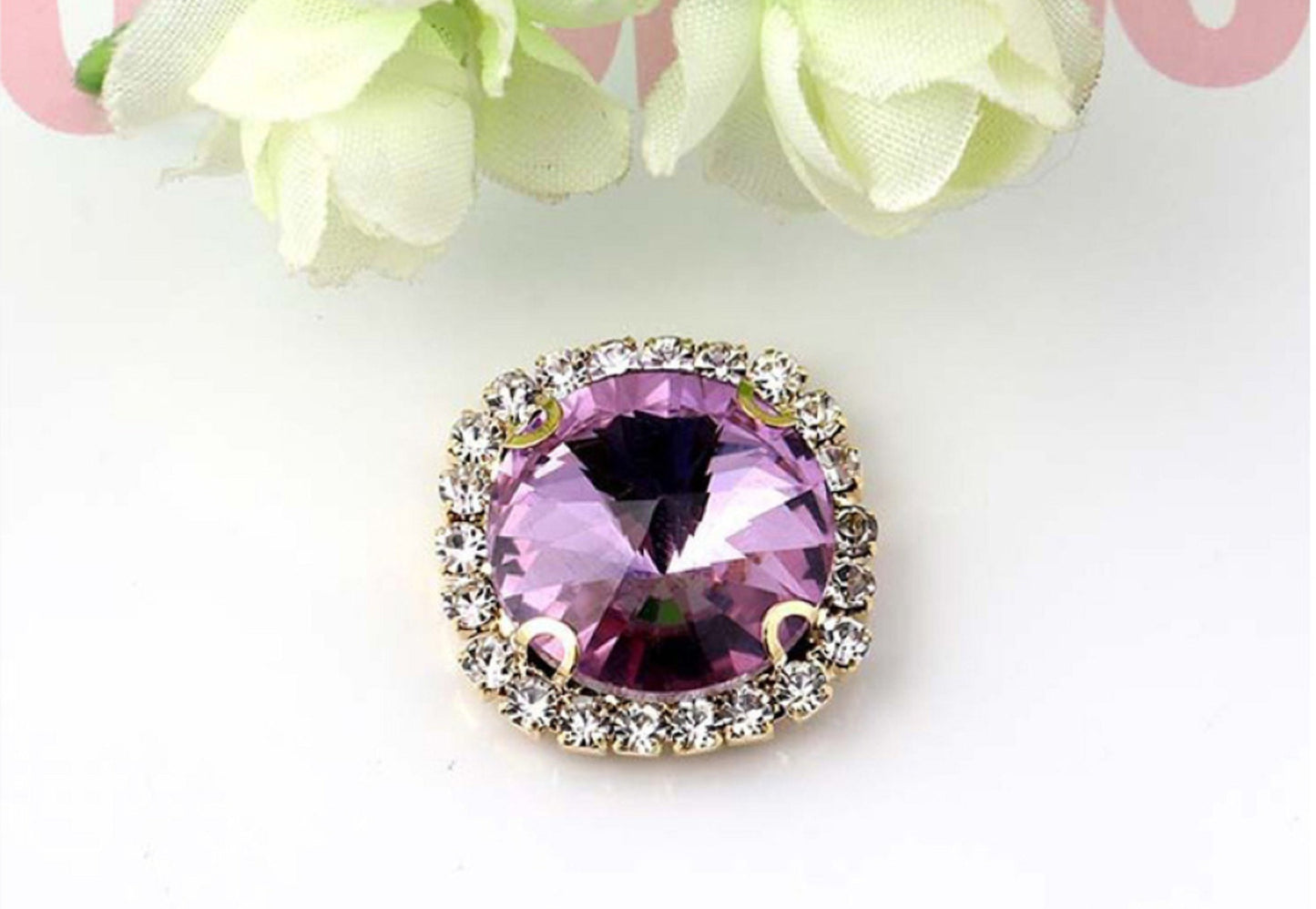 (S13S)  10 Pcs / 16mm / Silver Sew On Square Rhinestones