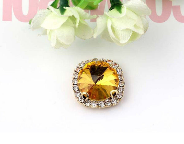 10 Pcs / 16mm, 18mm / Gold Sew On Square Rhinestone   S13G