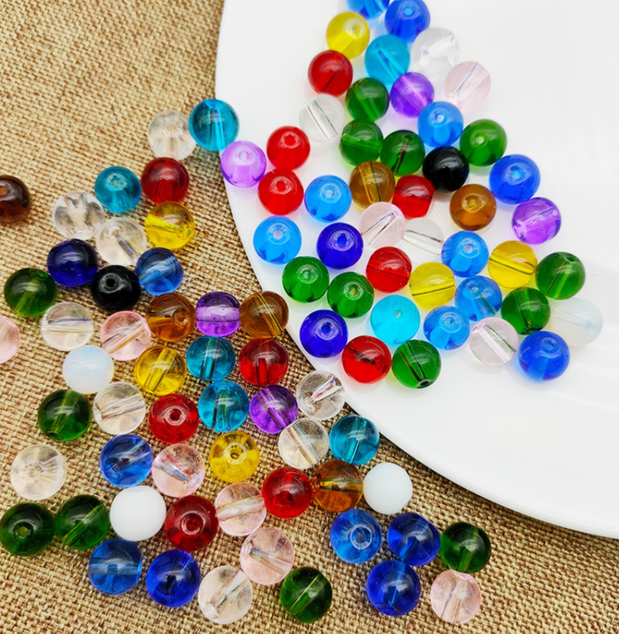 6mm, 8mm / Mixed Round Clear Glass Beads