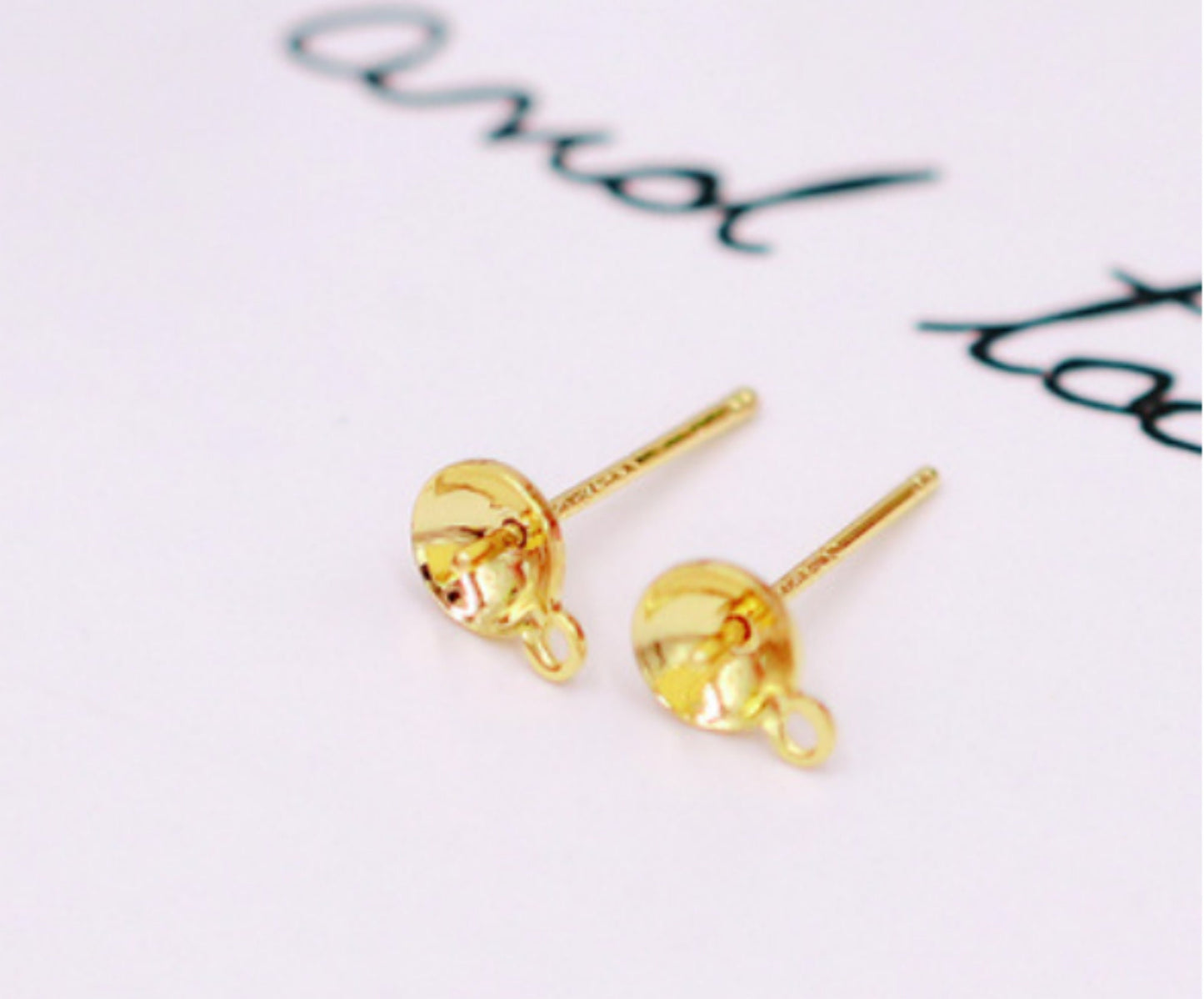 (EK32) 10 pcs / Gold Plated Stud Earrings with Ear Stopper