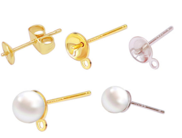 10 pcs / Gold Plated Stud Earrings with Ear Stopper  EK32