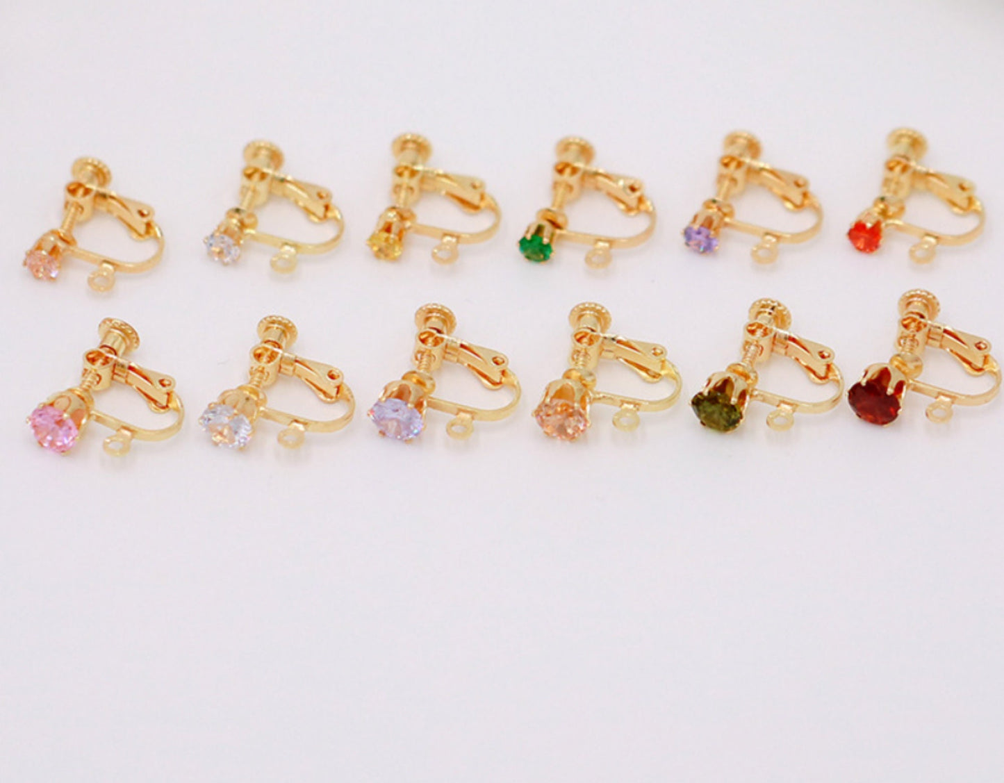 (EK34G) 10 pcs / 4mm / Gold Plated Clip On Screw Back Crystal Earrings Hoop