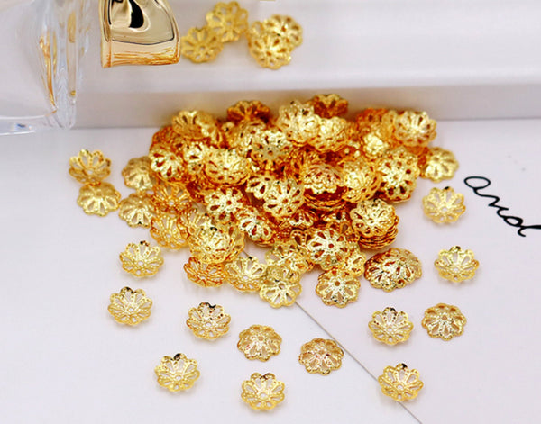 50 pcs / 6mm / Gold Plated Bead Caps  EK100