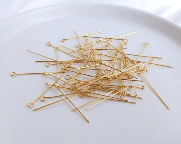 20 pcs x 07mm thick / Gold Plated Eye Head Pins  FK010 (Eye - 0.7mm)