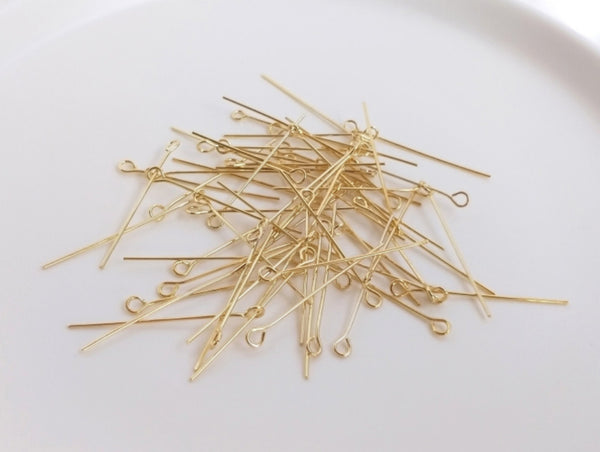 20 pcs x 07mm thick / Gold Plated Eye Head Pins  FK010 (Eye - 0.7mm)