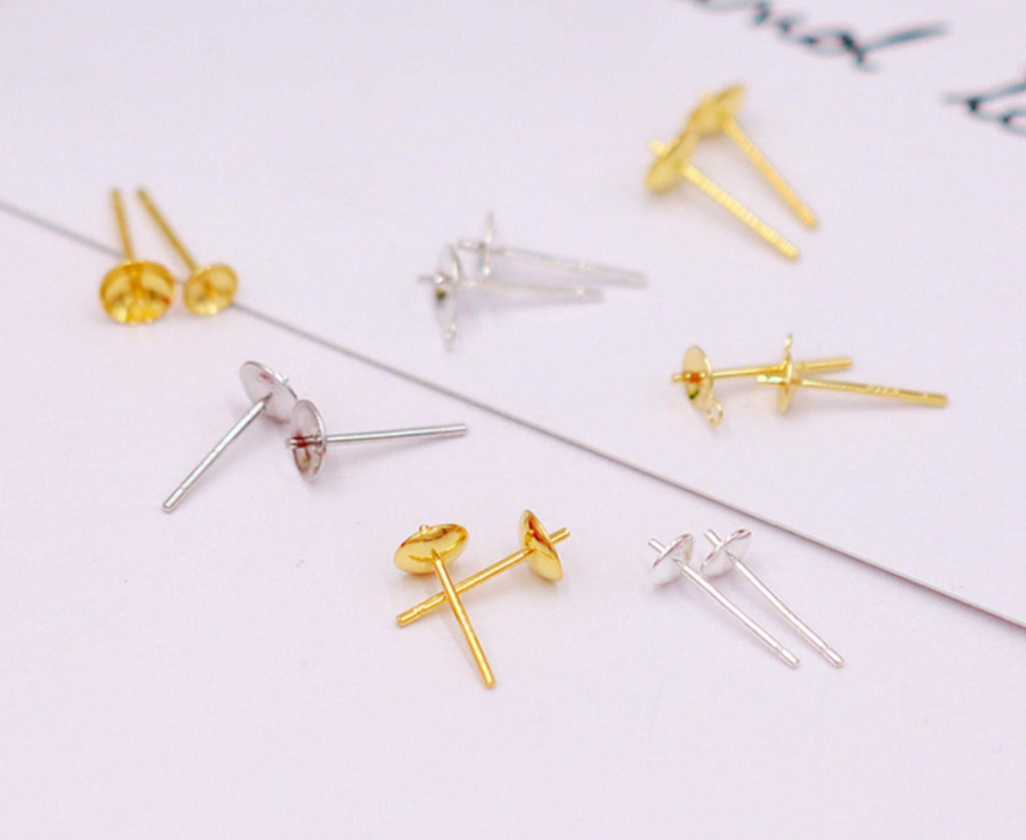 (EK32) 10 pcs / Gold Plated Stud Earrings with Ear Stopper