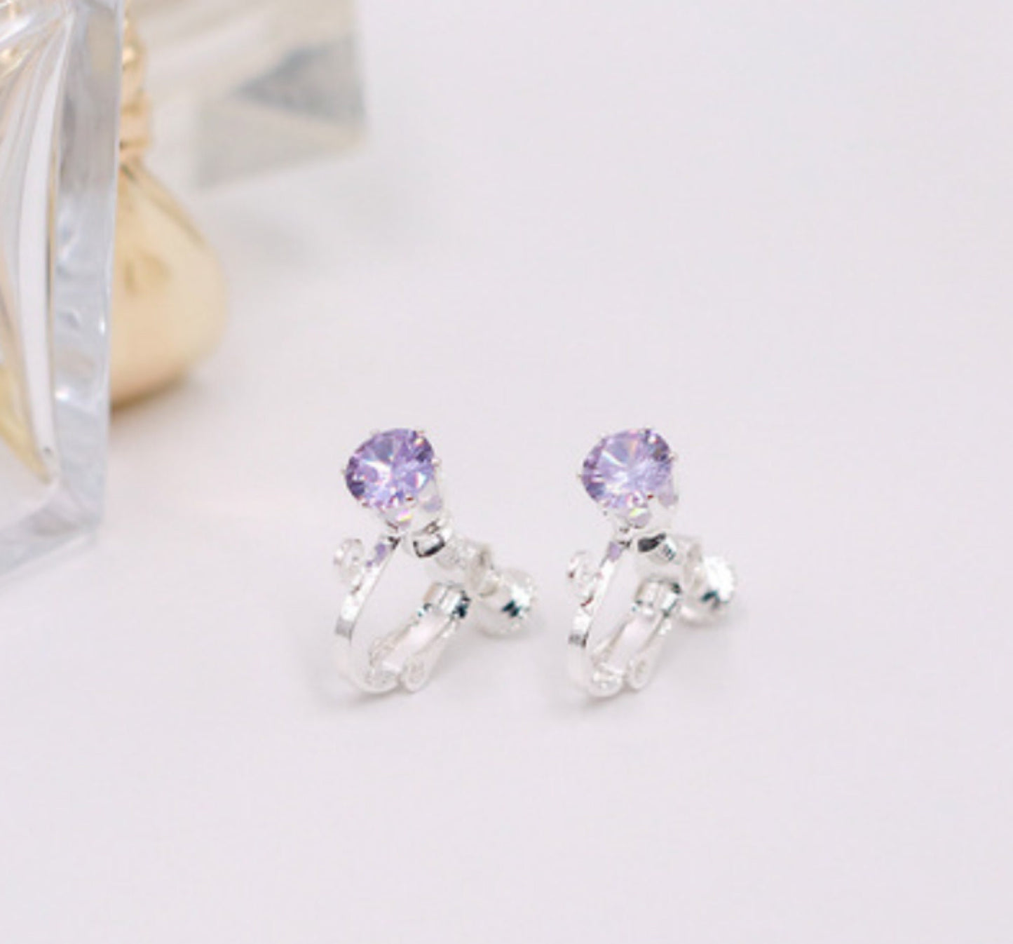 (EK34S) 10 pcs / 4mm / Gold Plated Clip On Screw Back Crystal Earrings Hoop