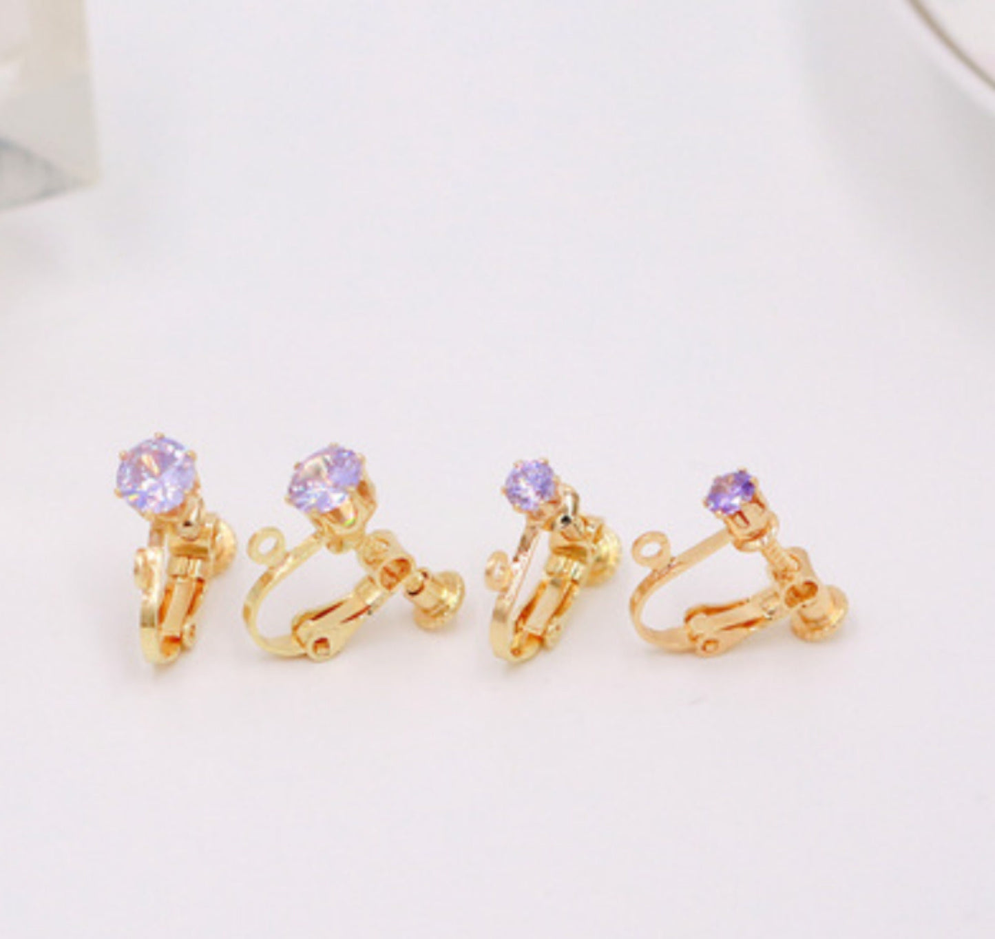 (EK34G) 10 pcs / 4mm / Gold Plated Clip On Screw Back Crystal Earrings Hoop