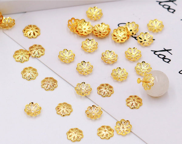 50 pcs / 6mm / Gold Plated Bead Caps  EK100