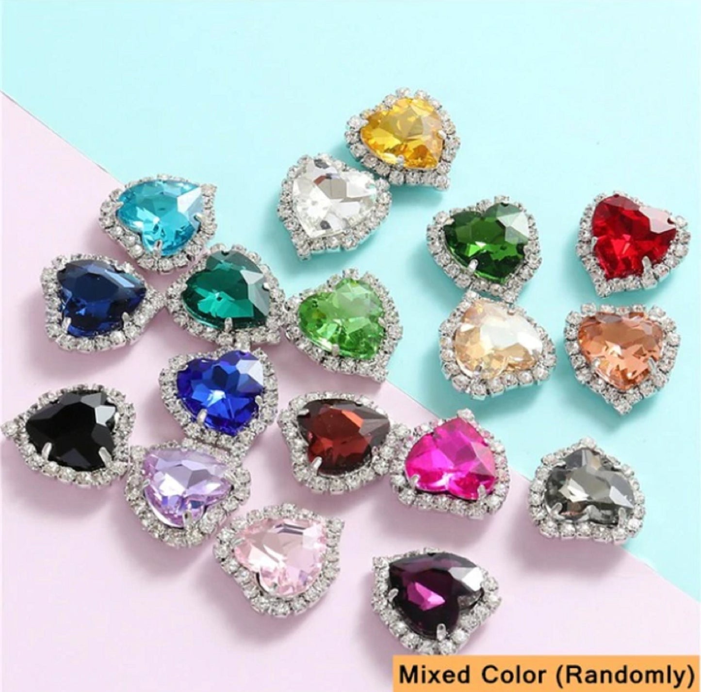 (S17G)   10 Pcs / 14mm / Gold Base Sew On Rhinestone Heart