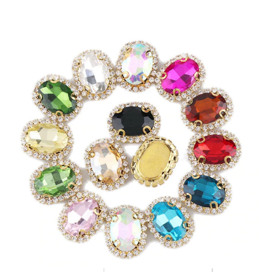 (S12G)  10 Pcs / 18 x 22mm / Gold Base Sew On Oval Crystal