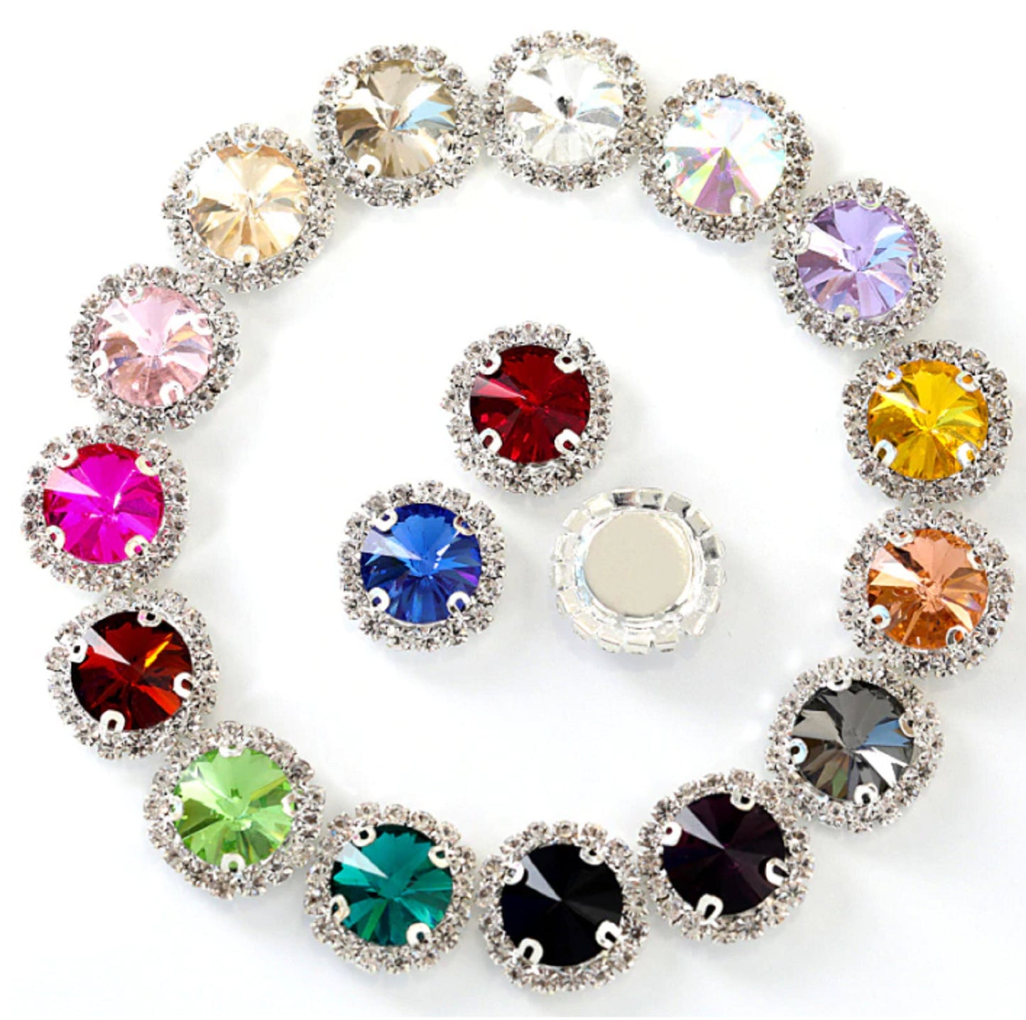 (S13S)  10 Pcs / 16mm / Silver Sew On Square Rhinestones