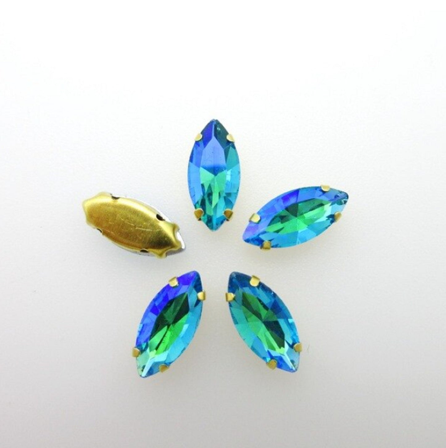 S18G(AB) 50 Pcs / 5 x 10mm, 7 x 15mm / Sew On Gold Base Horse Eye Crystal