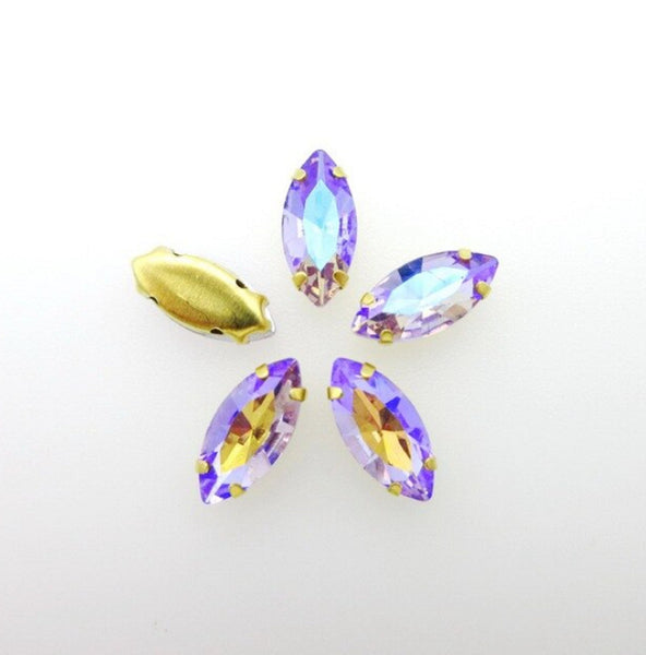 50 Pcs / 5 x 10mm, 7 x 15mm / Sew On Gold Base Horse Eye Crystal S18G(AB)