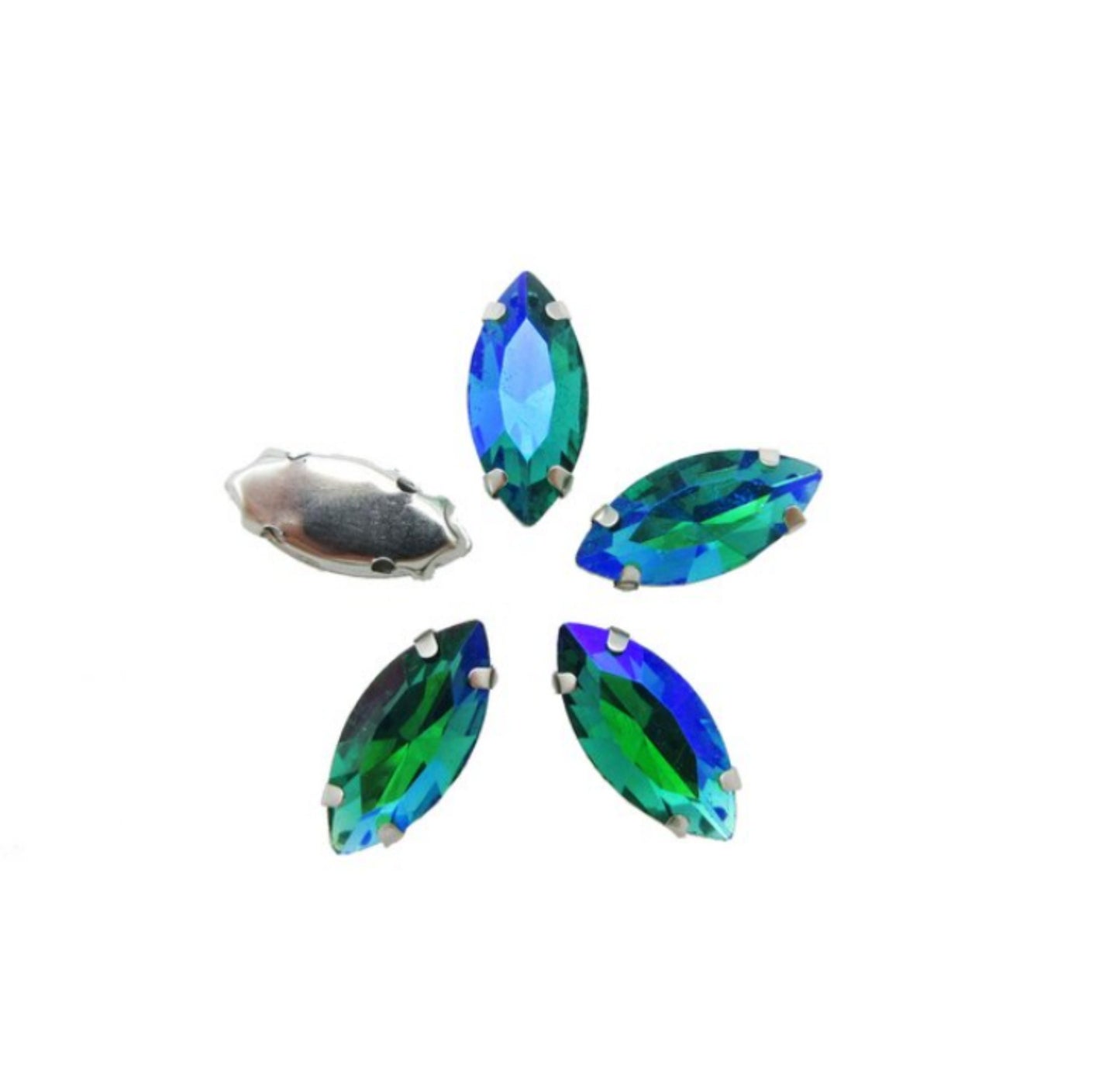 S18S(AB) 50 Pcs / 7 x 15mm / Sew On Gold Base Horse Eye Crystal