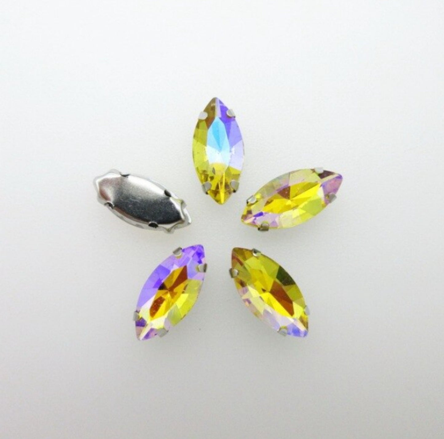 (S18S(AB))  50 Pcs / 7 x 15mm / Sew On Gold Base Crystal Horse Eye Crystal