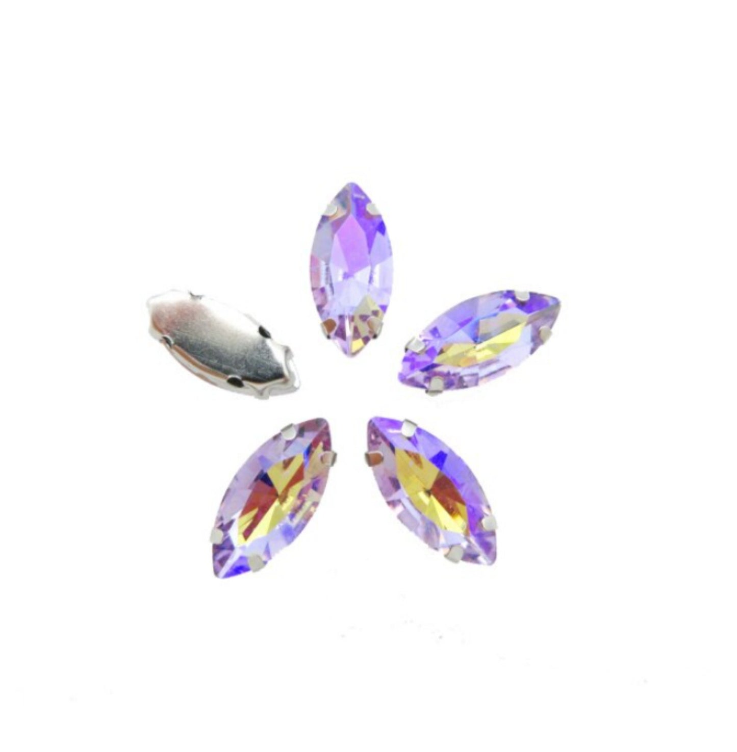 (S18S(AB))  50 Pcs / 7 x 15mm / Sew On Gold Base Crystal Horse Eye Crystal